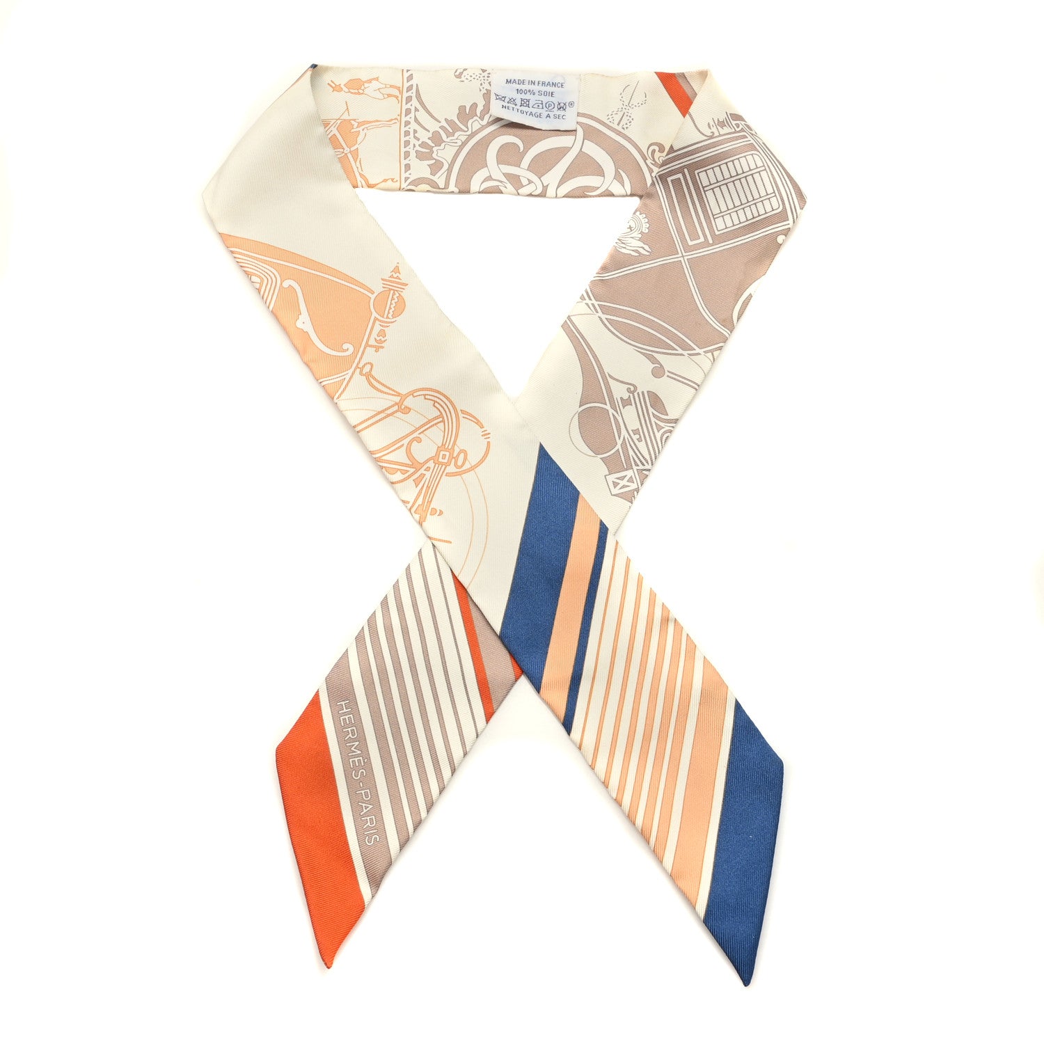 Hermes Silk Ex-Libris Twilly Creme Orange Beige 1 of 3