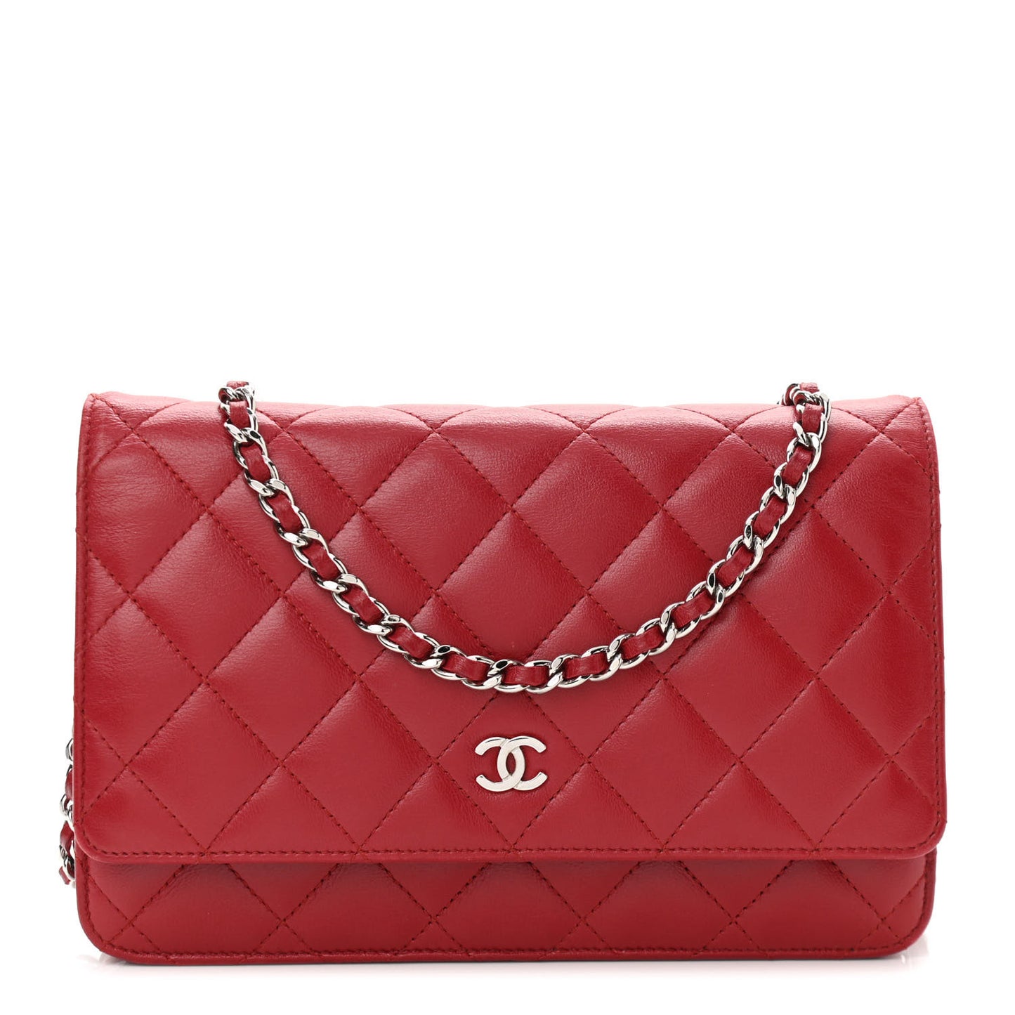 Lambskin Quilted Wallet On Chain WOC Red