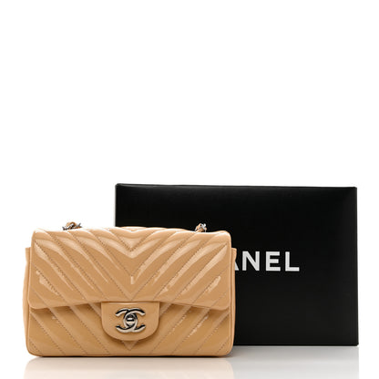 Chanel Patent Chevron Quilted Mini Rectangular Flap Beige 11 of 11