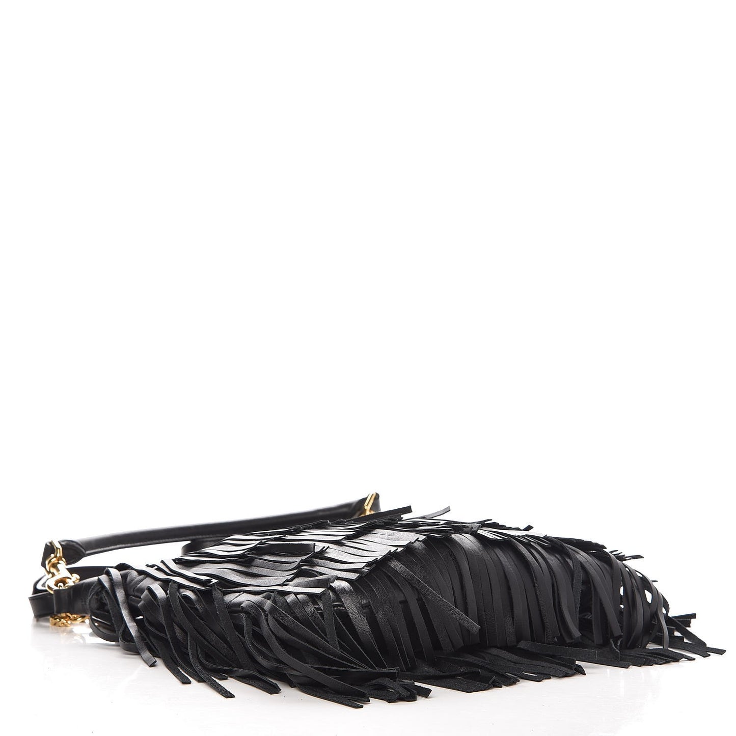 Calfskin Small Emmanuelle Fringe Hobo Bag Black