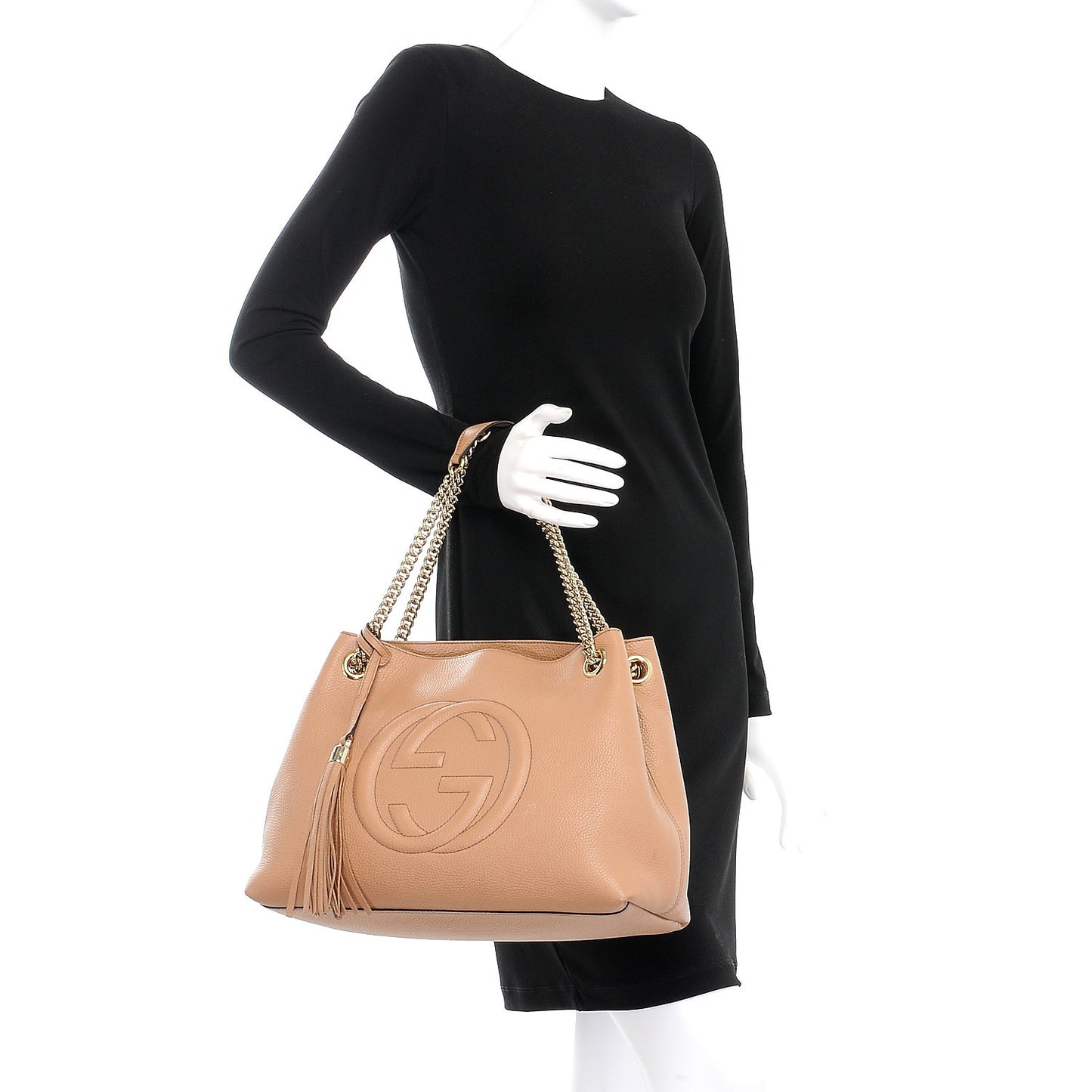 Pebbled Calfskin Medium Soho Chain Shoulder Bag Rose Beige