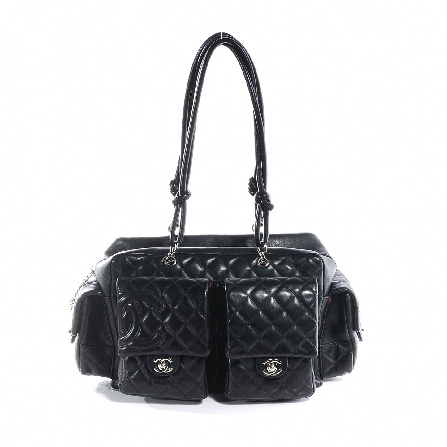 Calfskin Quilted Large Cambon Multipocket Reporter Black