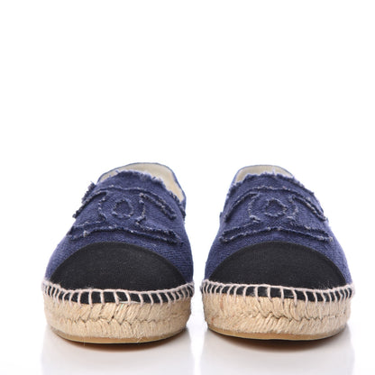 Chanel Linen CC Espadrilles 38 Blue Black 2 of 13
