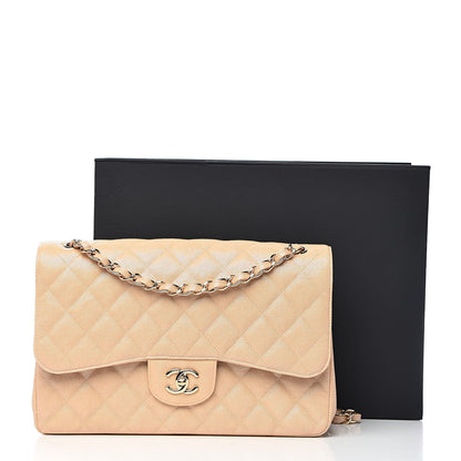 Chanel Iridescent Caviar Quilted Jumbo Double Flap Beige 11 of 11