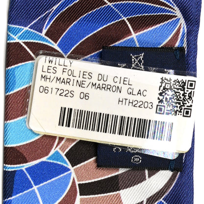 Hermes Silk Les Folies Du Ciel Twilly Marine Marron Glace White 2 of 4