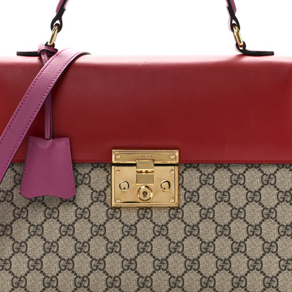 Gucci GG Supreme Monogram Calfskin Medium Padlock Top Handle Bag Beige Hibiscus Red New Rosette 8 of 10
