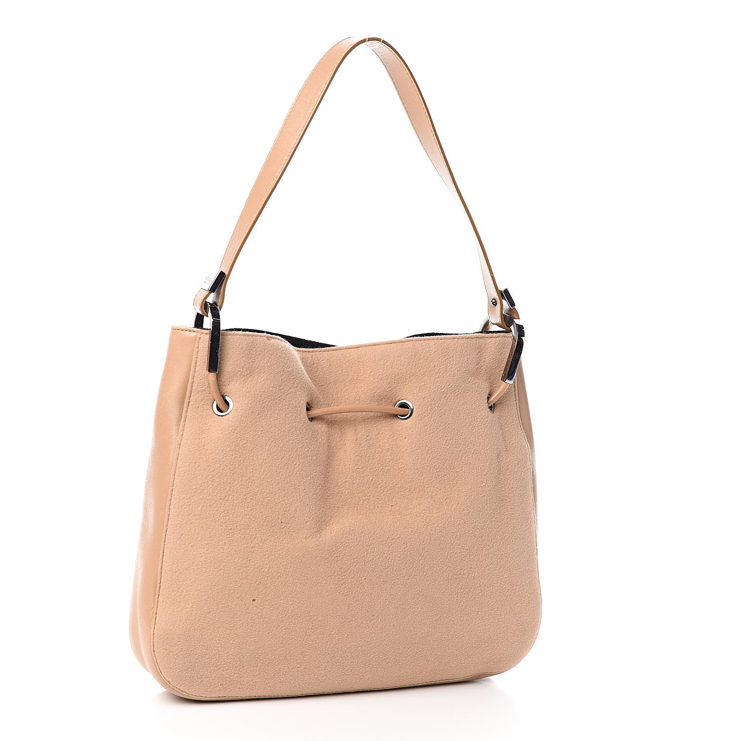 Gucci Felt Calfskin Drawstring Small Drawstring Shoulder Bag Beige 3 of 10
