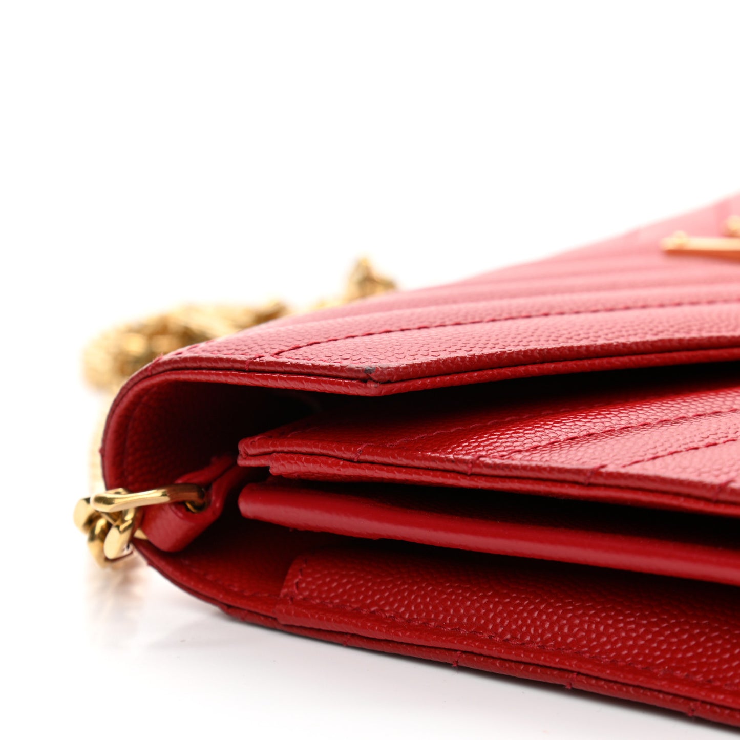 Grain De Poudre Matelasse Chevron Monogram Chain Wallet Red