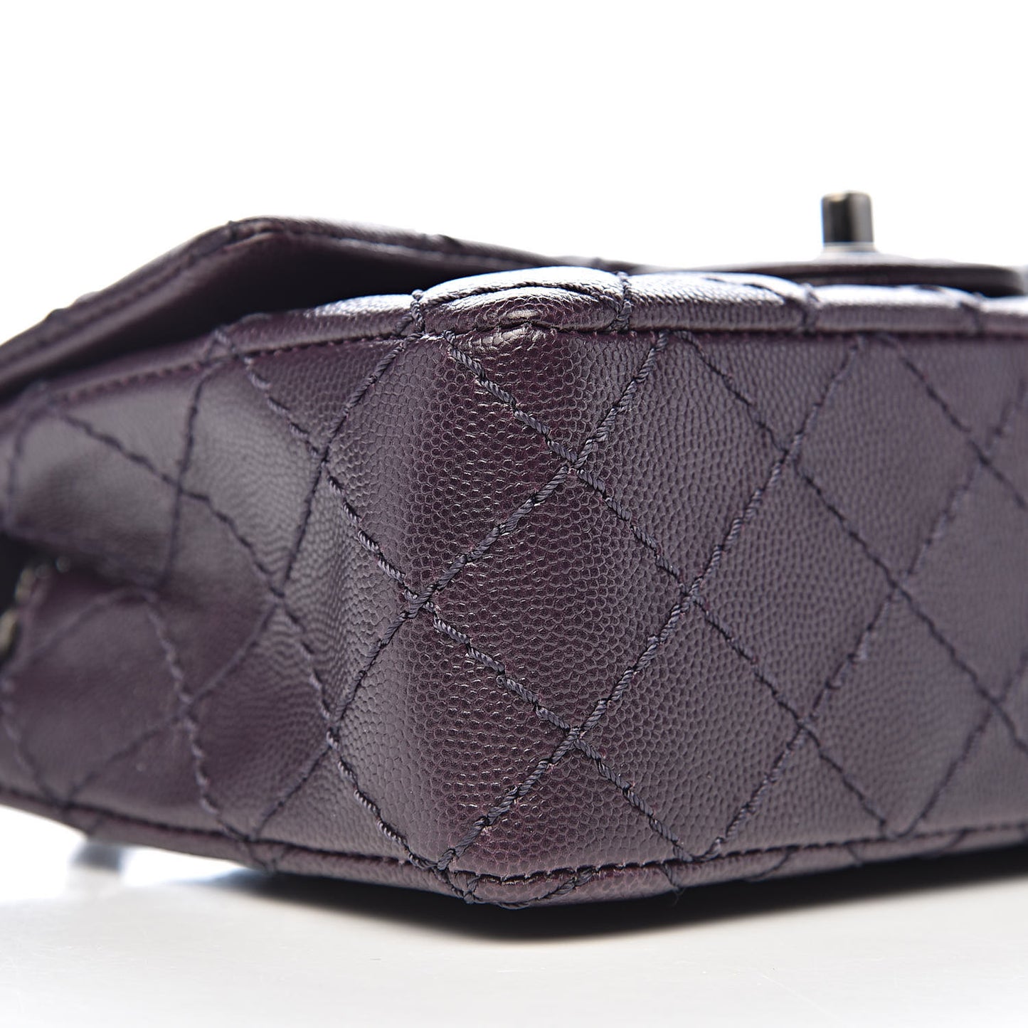 Washed Caviar Quilted Mini Rectangular Flap Dark Purple