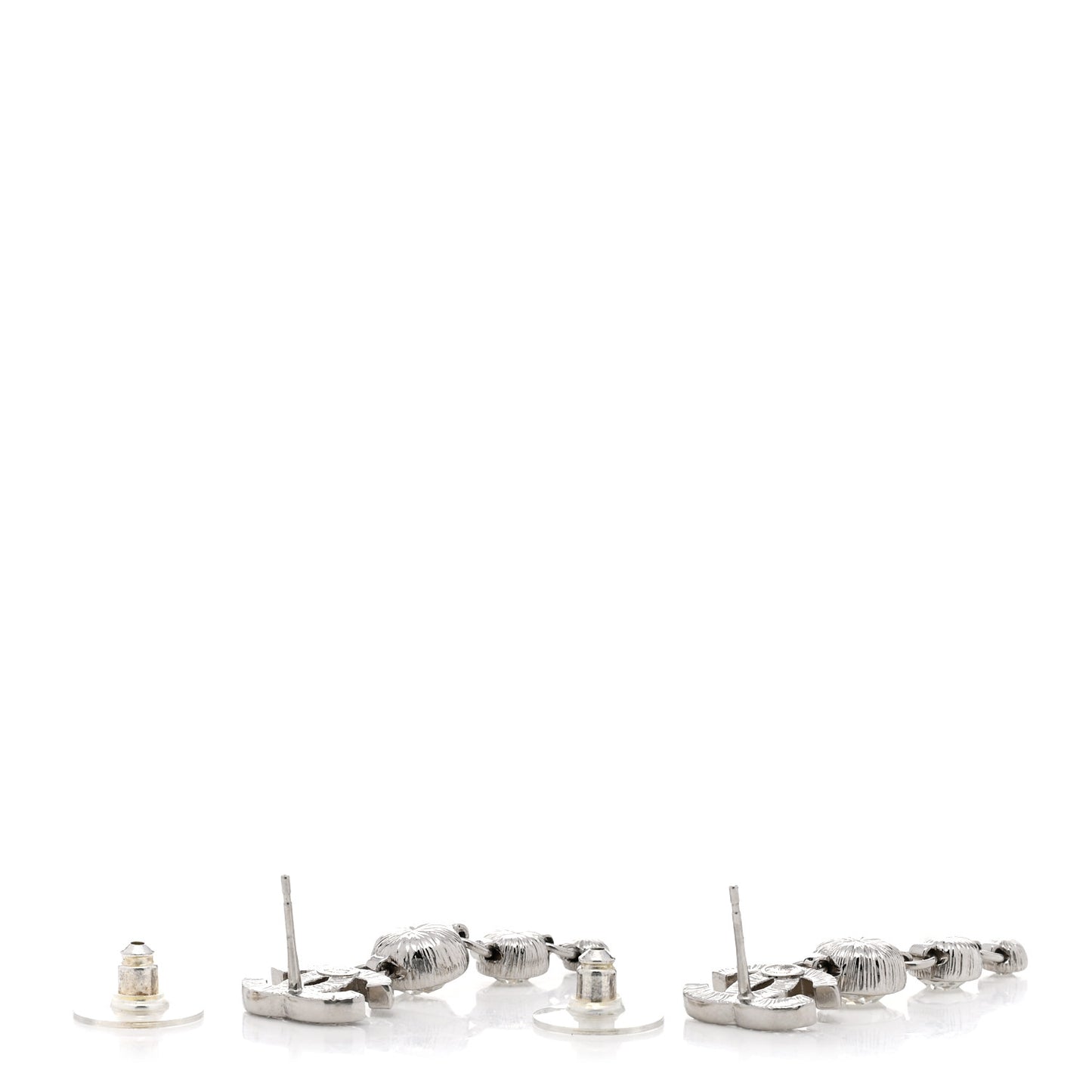 Metal Crystal CC Drop Earrings Silver