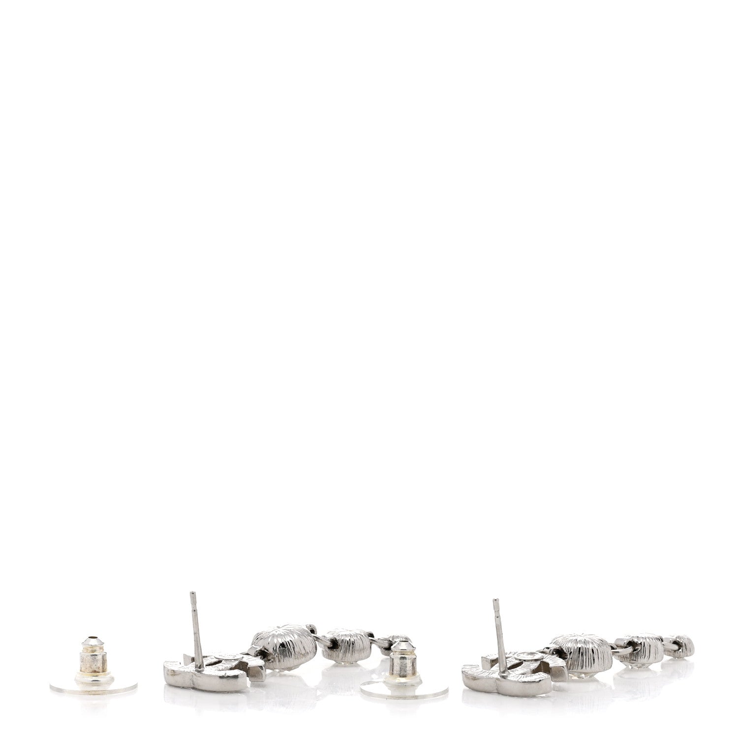 Chanel Metal Crystal CC Drop Earrings Silver 4 of 5