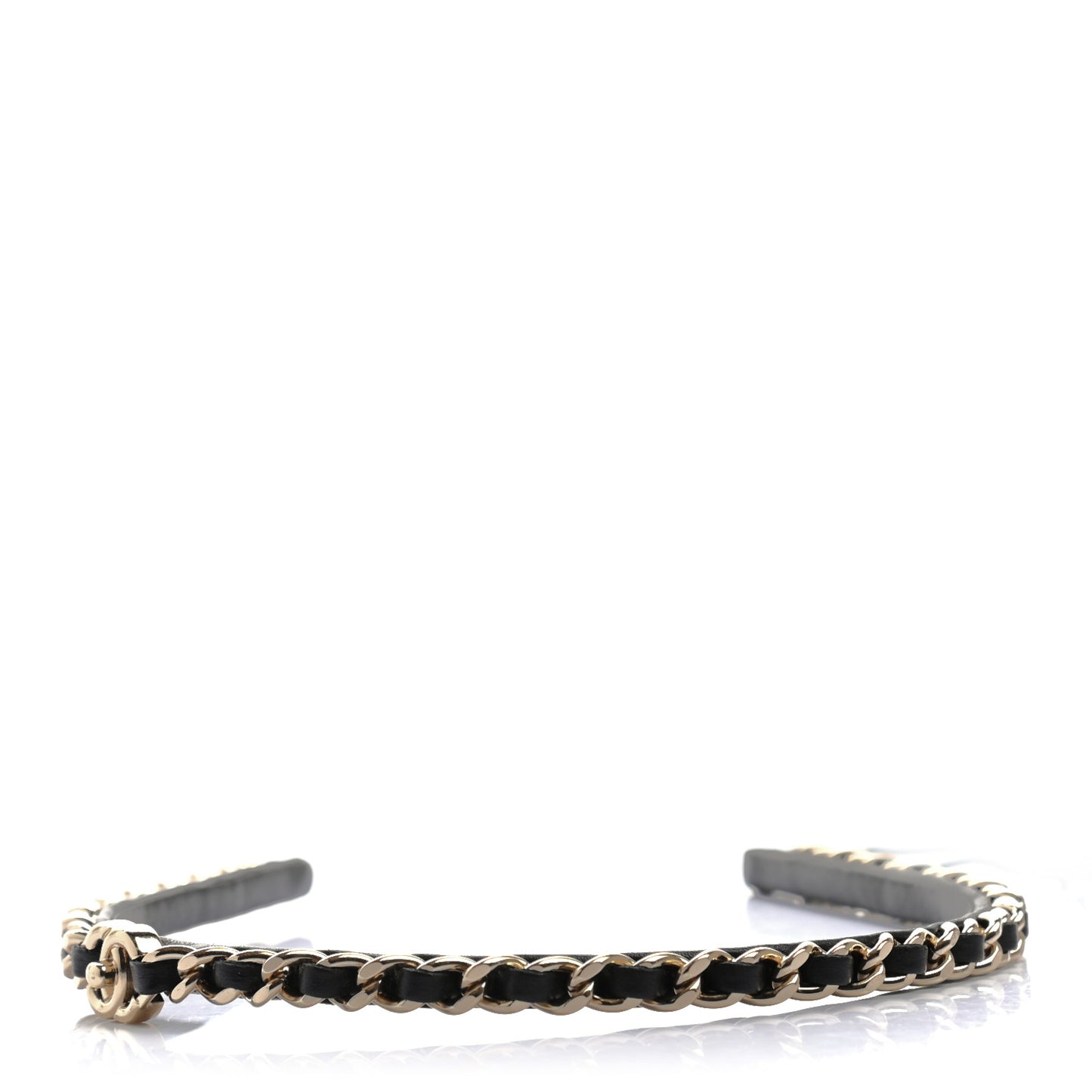 Metal Lambskin CC Turnlock Chain Headband Gold Black