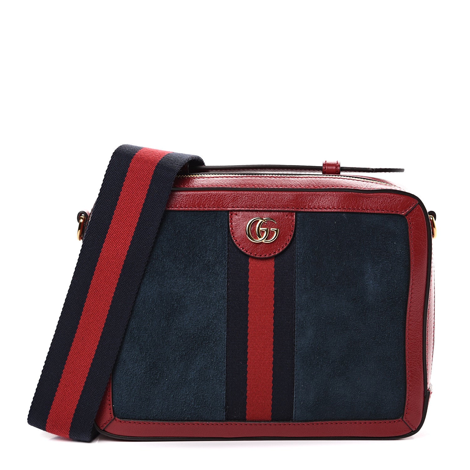 Gucci Suede Calfskin Web Small Ophidia Top Handle Shoulder Bag New Blue Romantic Cherry 1 of 12