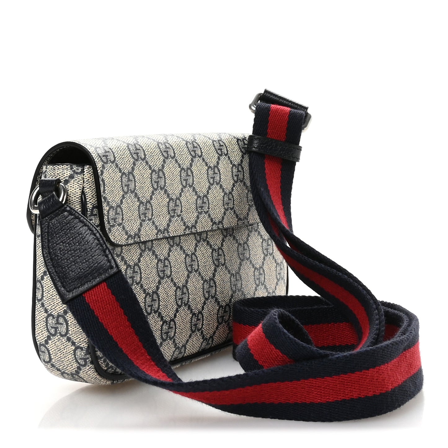 GG Supreme Monogram Textured Dollar Calfskin Web Mini Ophidia Envelope Shoulder Bag Beige Blue