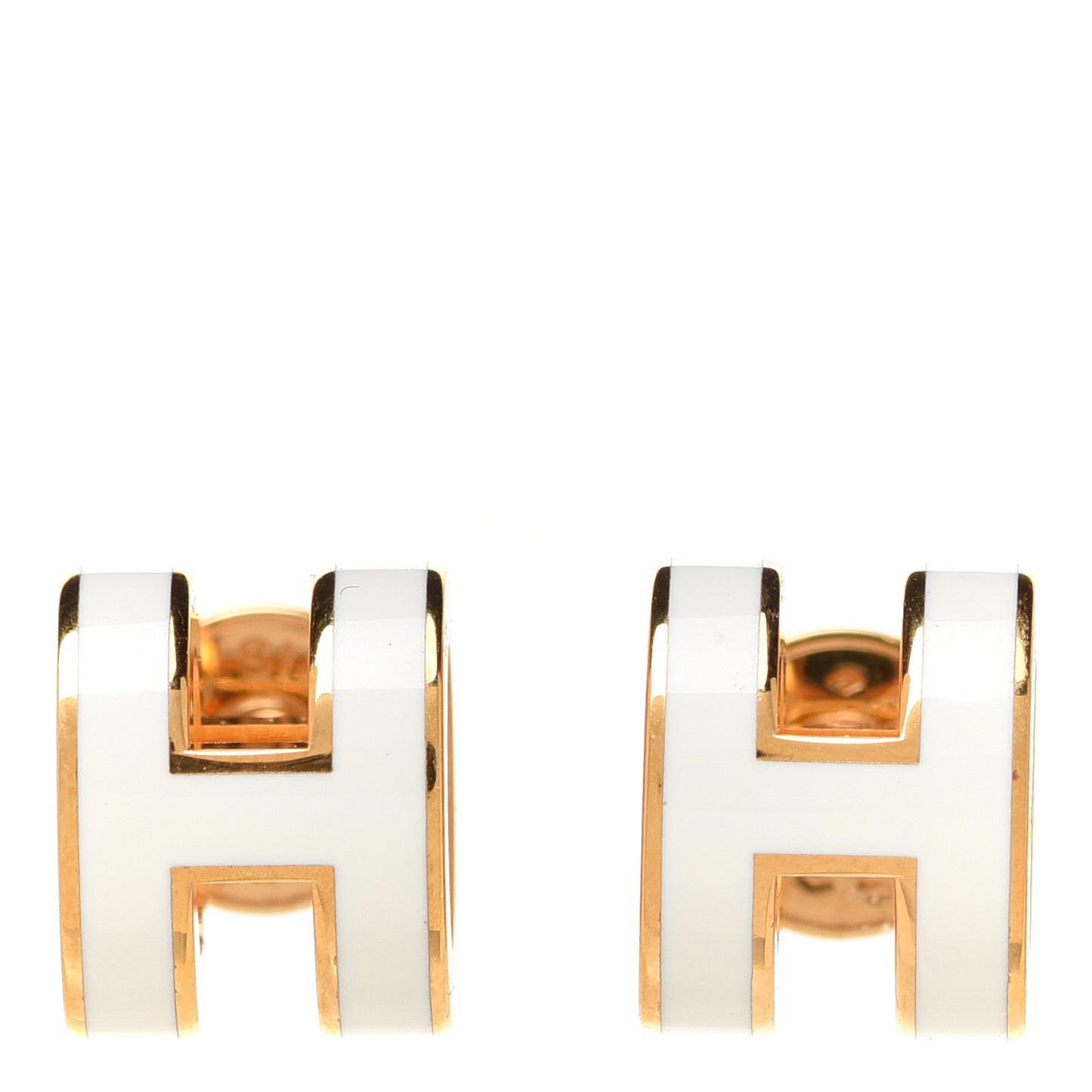 Gold Lacquered Mini Pop H Earrings White