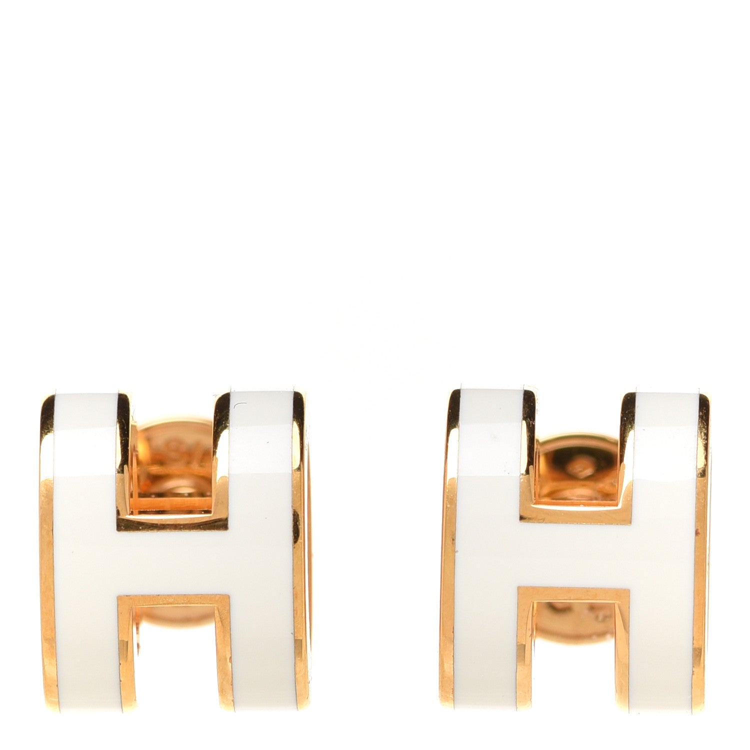 Hermes Gold Lacquered Mini Pop H Earrings White 1 of 7