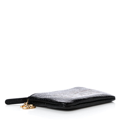 Chanel Calfskin Crocodile Embossed Cocodile Cosmetic Case Black Gold 4 of 13