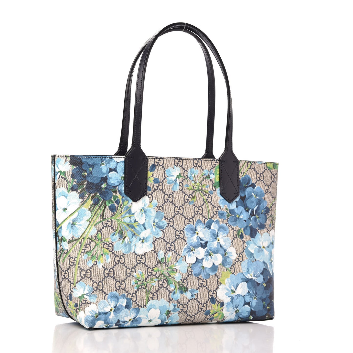 GG Supreme Monogram Blooms Small Reversible Tote Beige Blue Navy