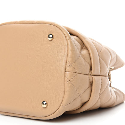 Chanel Caviar Quilted Rolled Up Bucket Drawstring Bag Beige 7 of 10