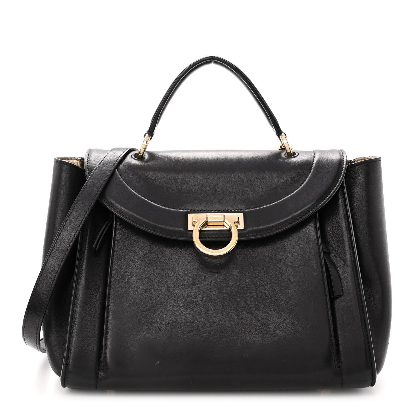 Calfskin Sofia Rainbow Top Handle Bag Black
