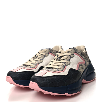 Gucci GG Supreme Monogram Mix Monogram Womens Rhyton Sneakers 37 Black Blue Wild Rose White Beige 3 of 8