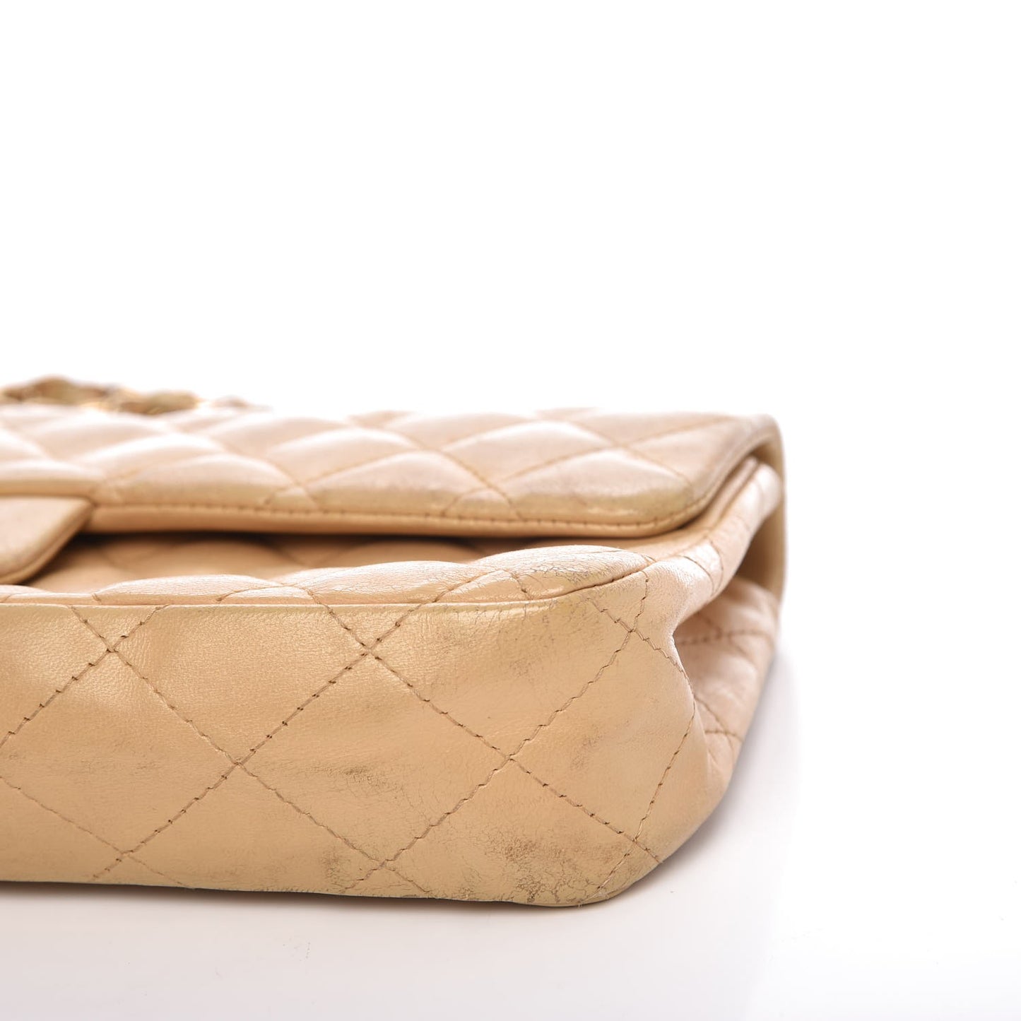 Lambskin Quilted East West Flap Beige