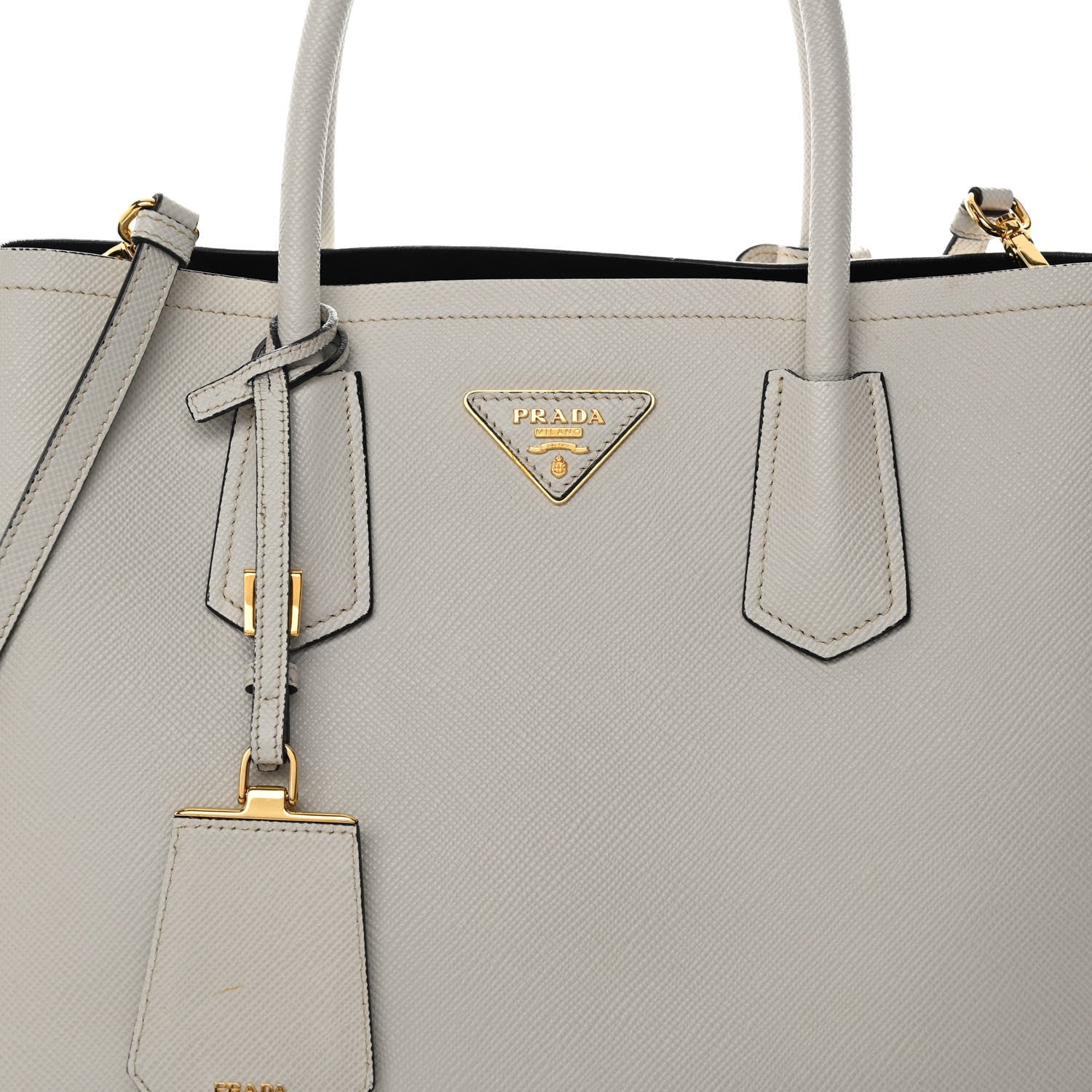Prada Saffiano Cuir Medium Double Handle Bag Talco 7 of 10