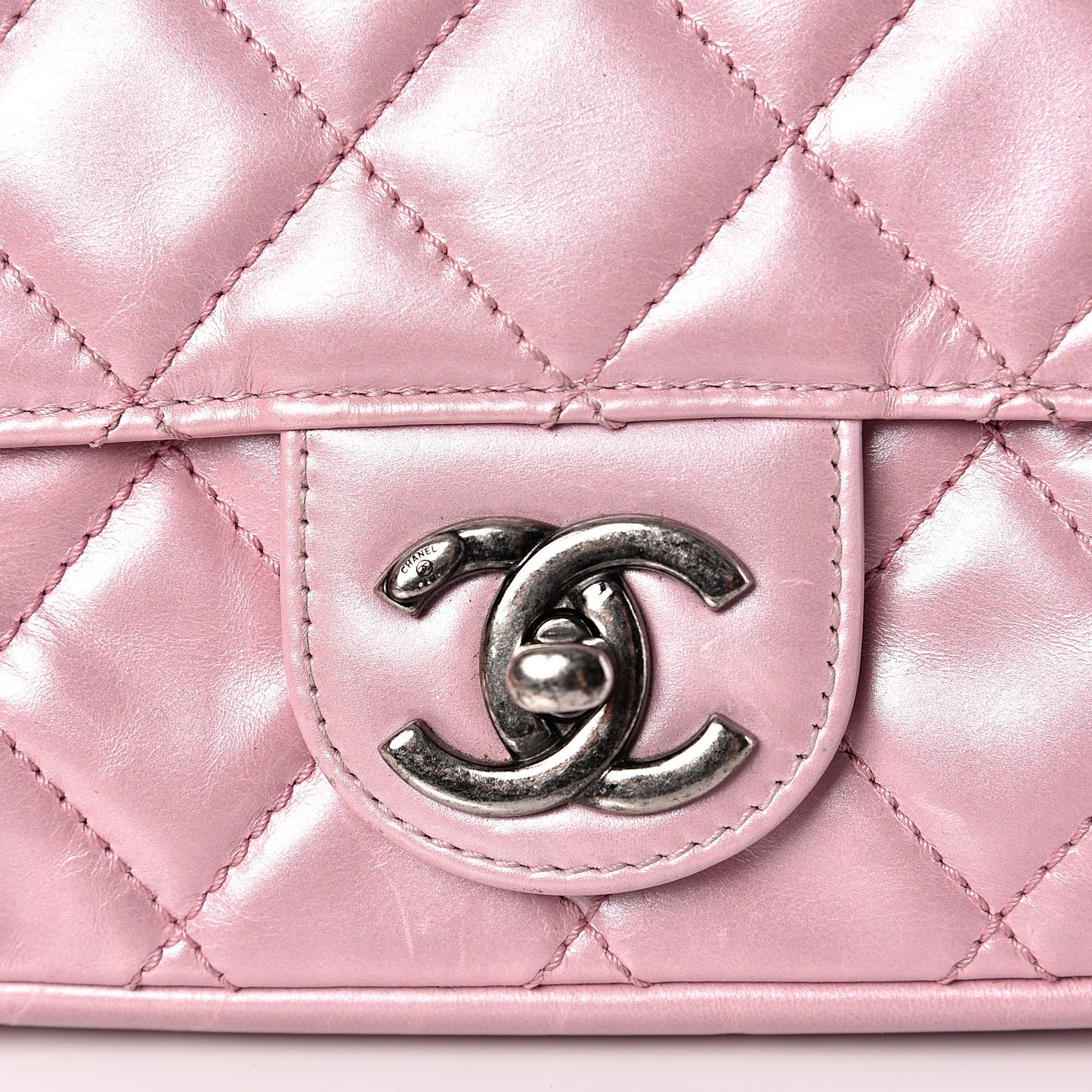 Glazed Calfskin Quilted Mini Coco Pleats Flap Pink