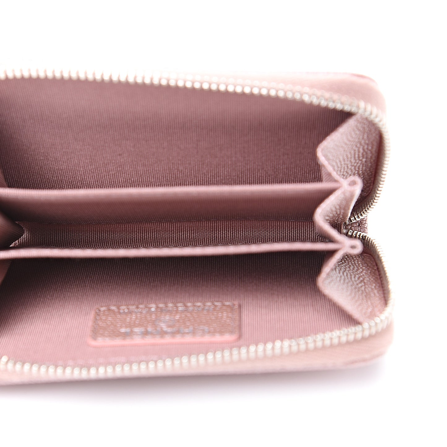 Metallic Caviar Chevron Quilted Vintage Mademoiselle Zip Coin Purse Pink