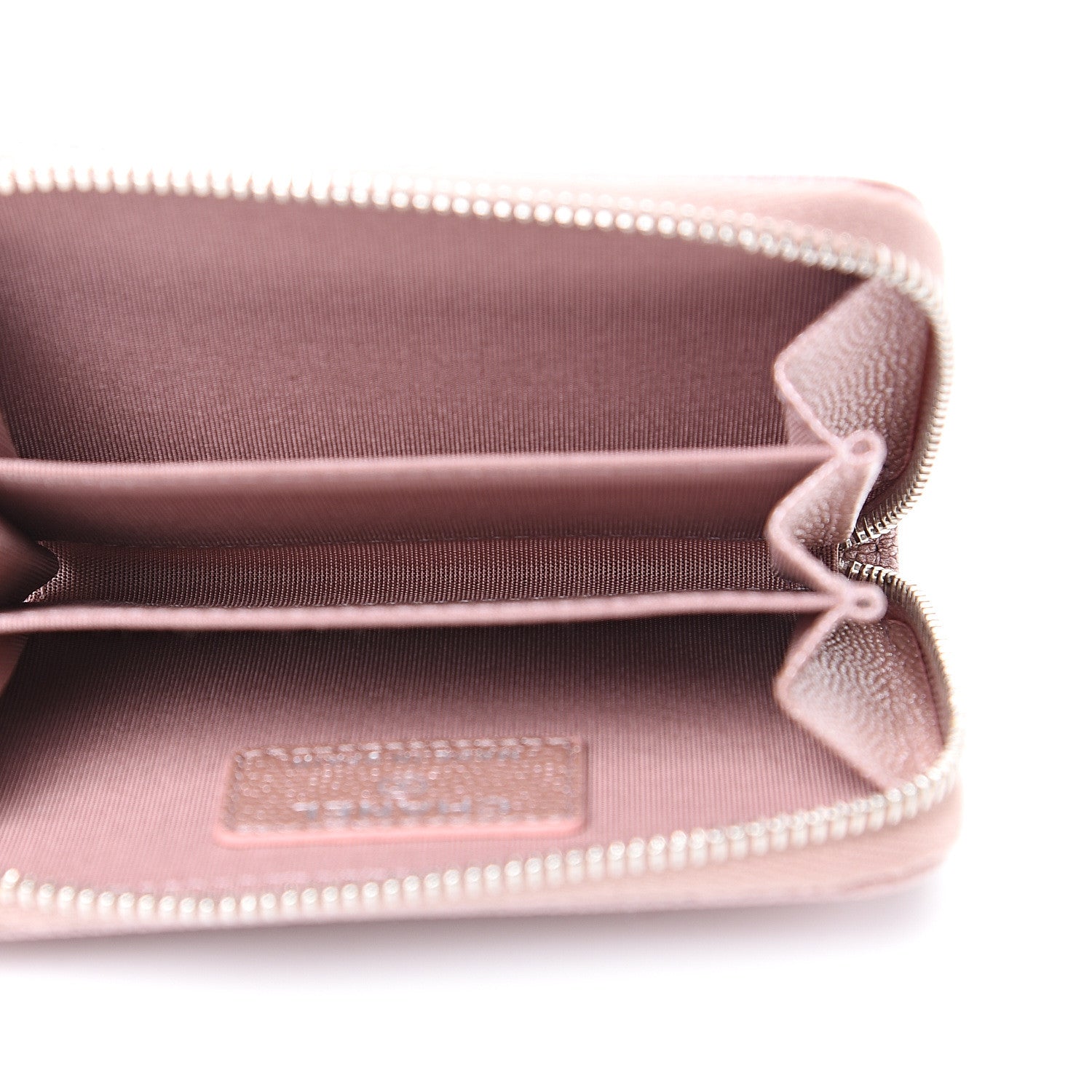 Chanel Metallic Caviar Chevron Quilted Vintage Mademoiselle Zip Coin Purse Pink 4 of 7