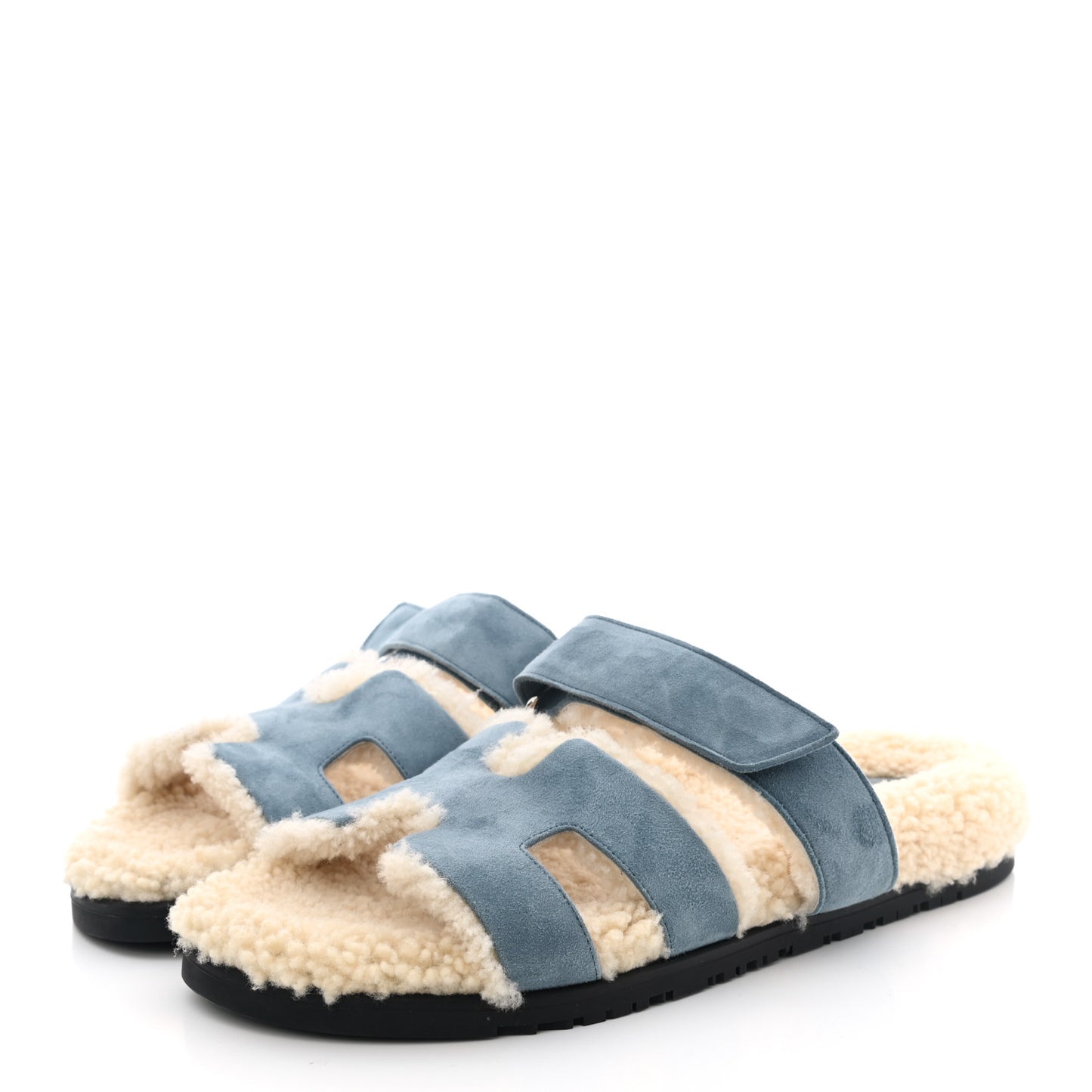 Suede Goatskin Woolskin Womens Chypre Sandals 40.5 Bleu Pinede Ecru