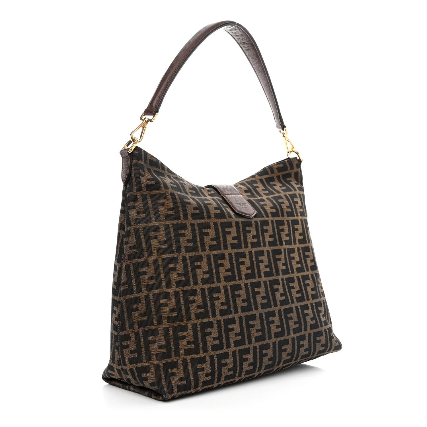 Fendi Zucca Vitello Artic Small Clasp Top Hobo Bag Tobacco Castagna 3 of 13