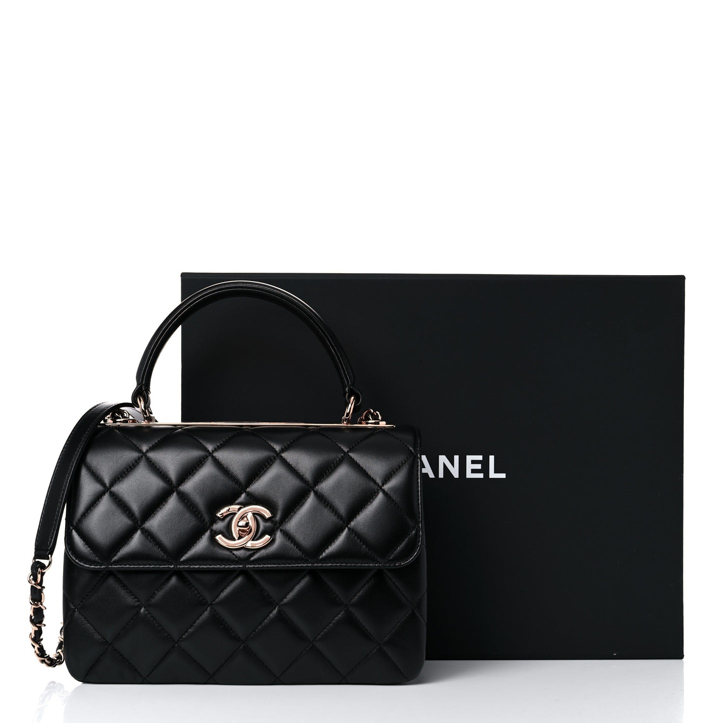 Lambskin Quilted Small Trendy CC Dual Handle Flap Bag Black