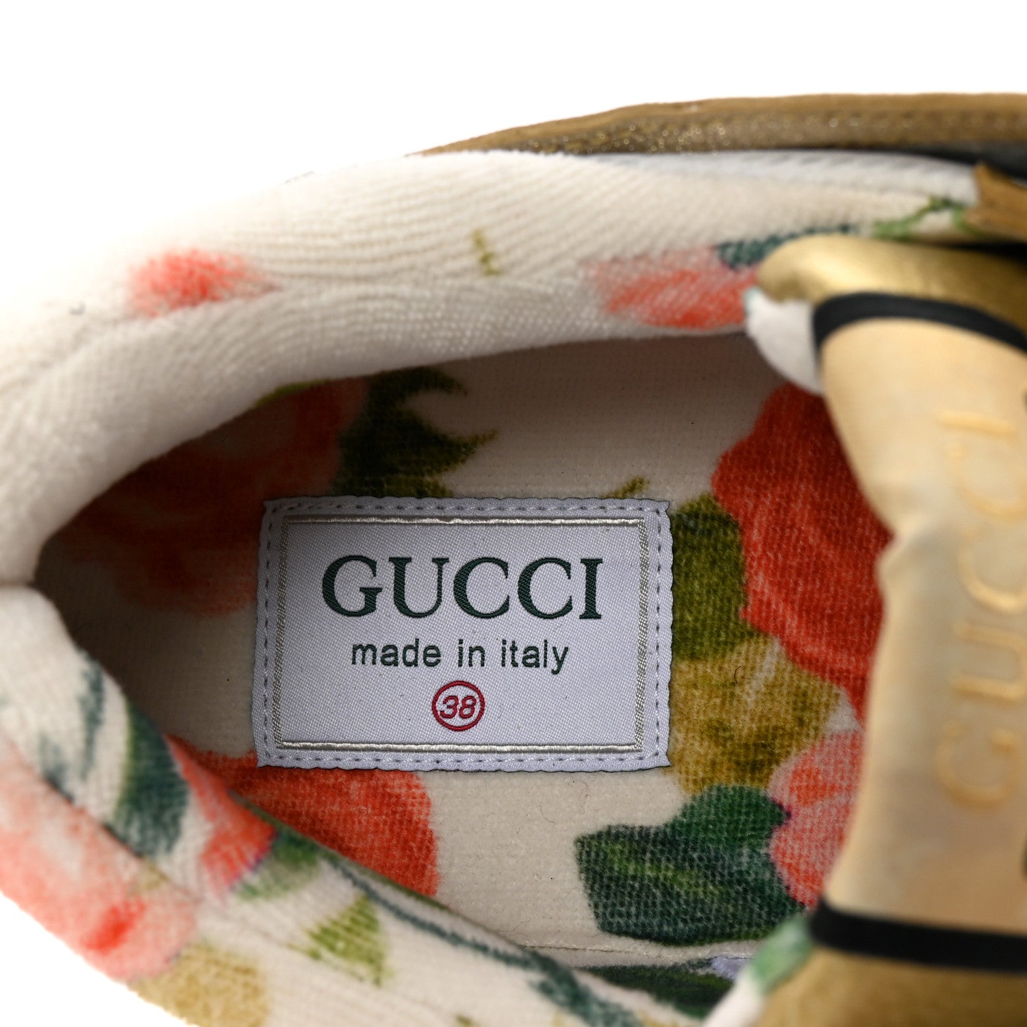 Gucci Metallic Calfskin Glitter Mesh Womens Ultrapace Sneakers 38 Gold 8 of 8
