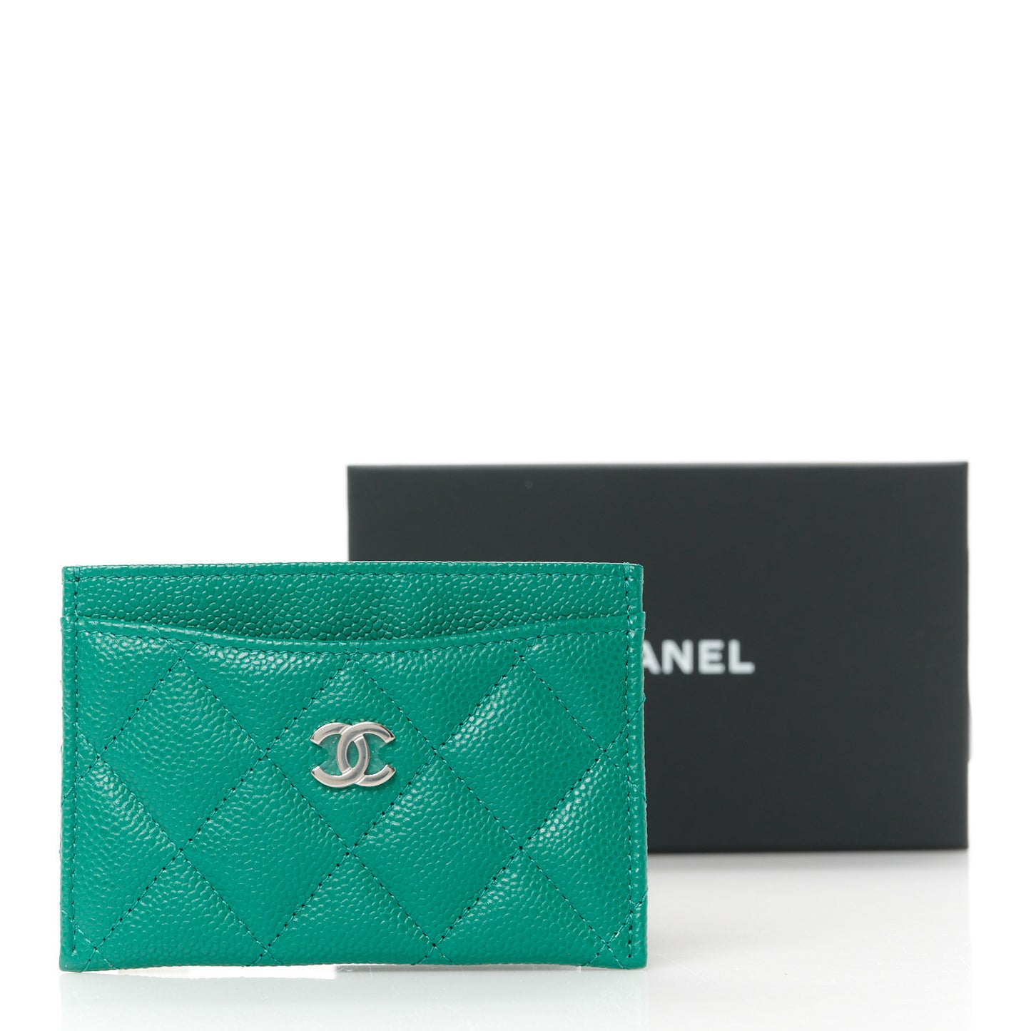 Caviar Quilted Card Holder Green