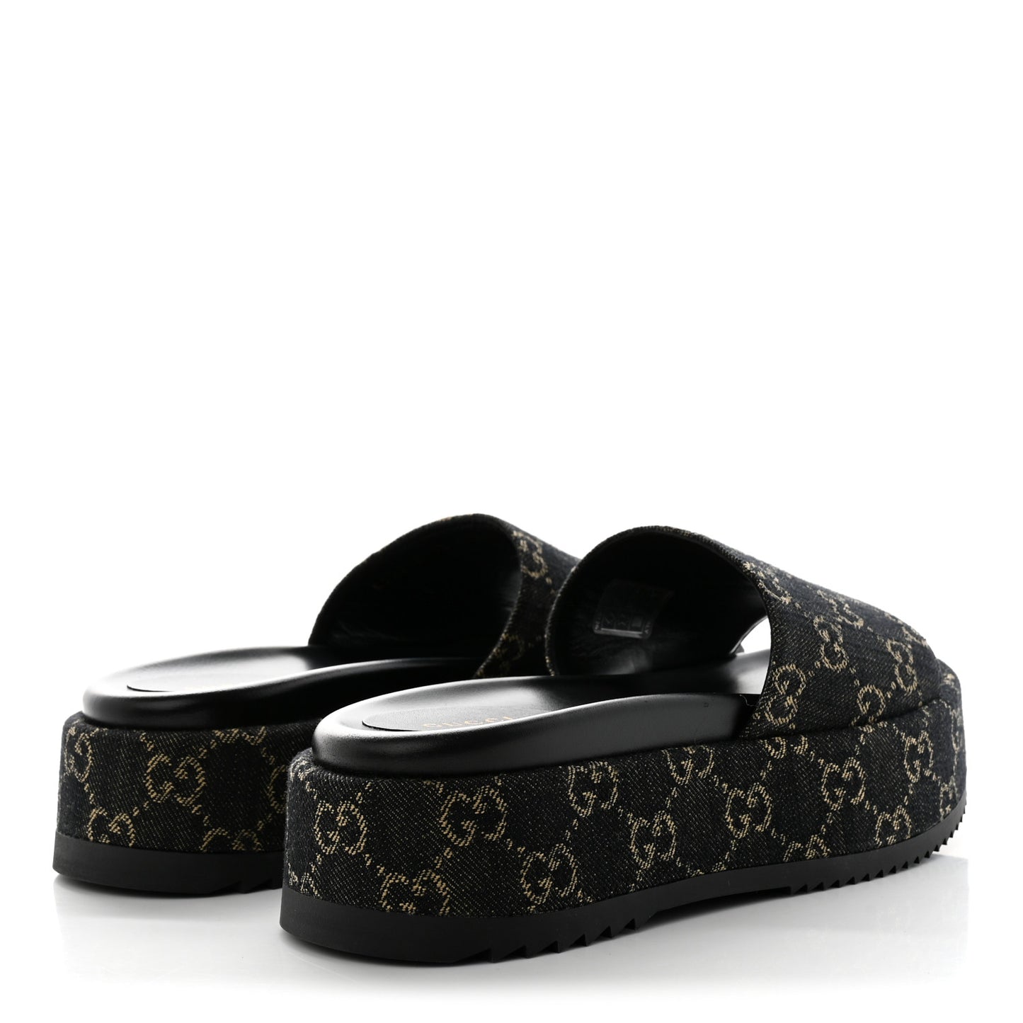 Jacquard Black Denim GG Monogram Angelina Platform 55mm Slide Sandals 38 Black Ivory