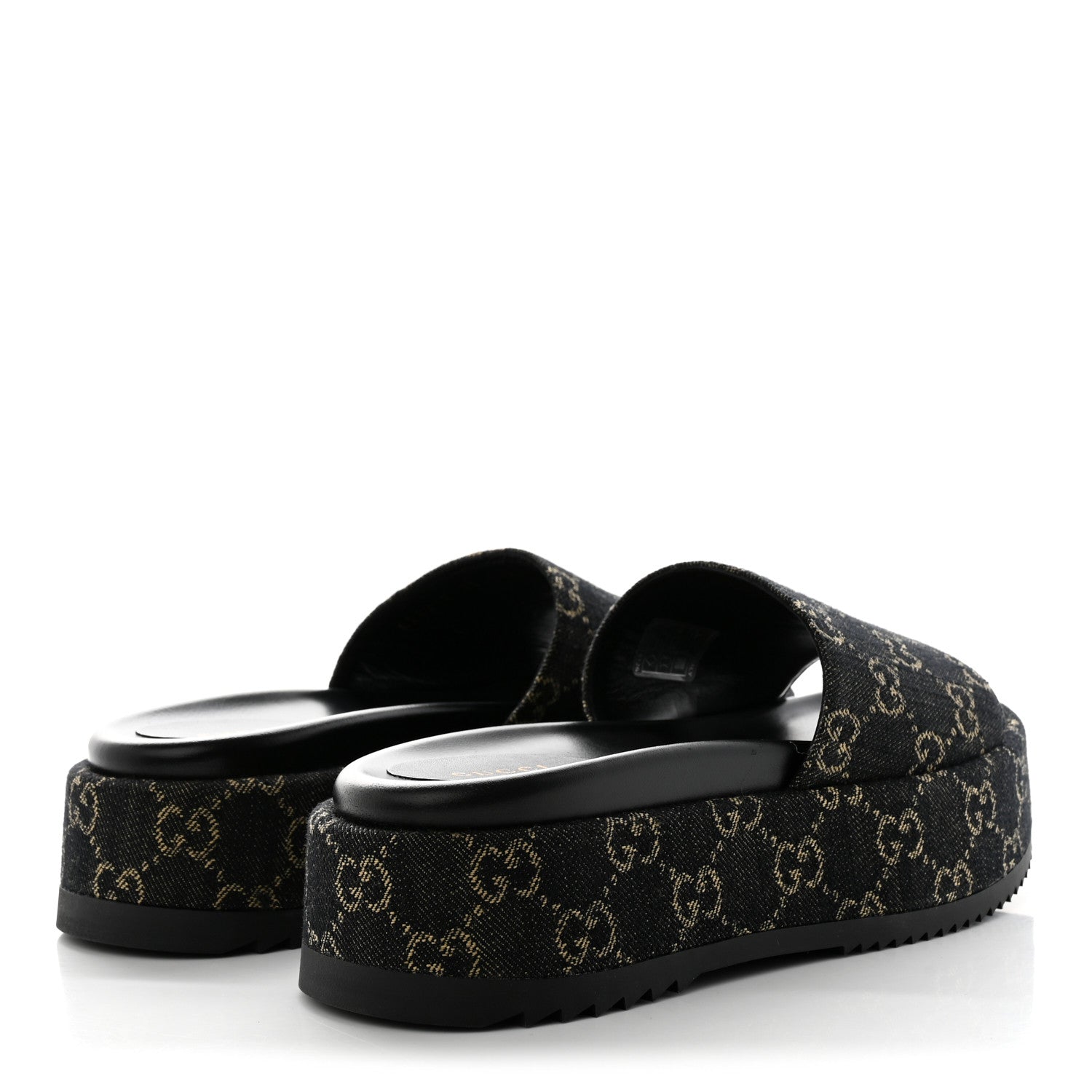 Gucci Jacquard Black Denim GG Monogram Angelina Platform 55mm Slide Sandals 38 Black Ivory 4 of 9