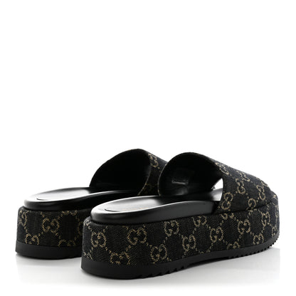 Gucci Jacquard Black Denim GG Monogram Angelina Platform 55mm Slide Sandals 38 Black Ivory 4 of 9