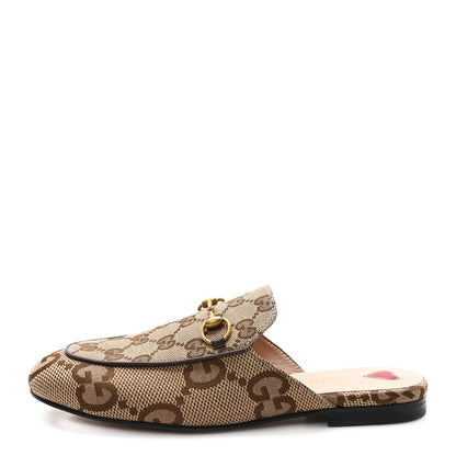 Gucci Monogram Jumbo GG Malaga Kid Womens Princetown Slippers 37 Camel Ebony New Acero Beige 1 of 8