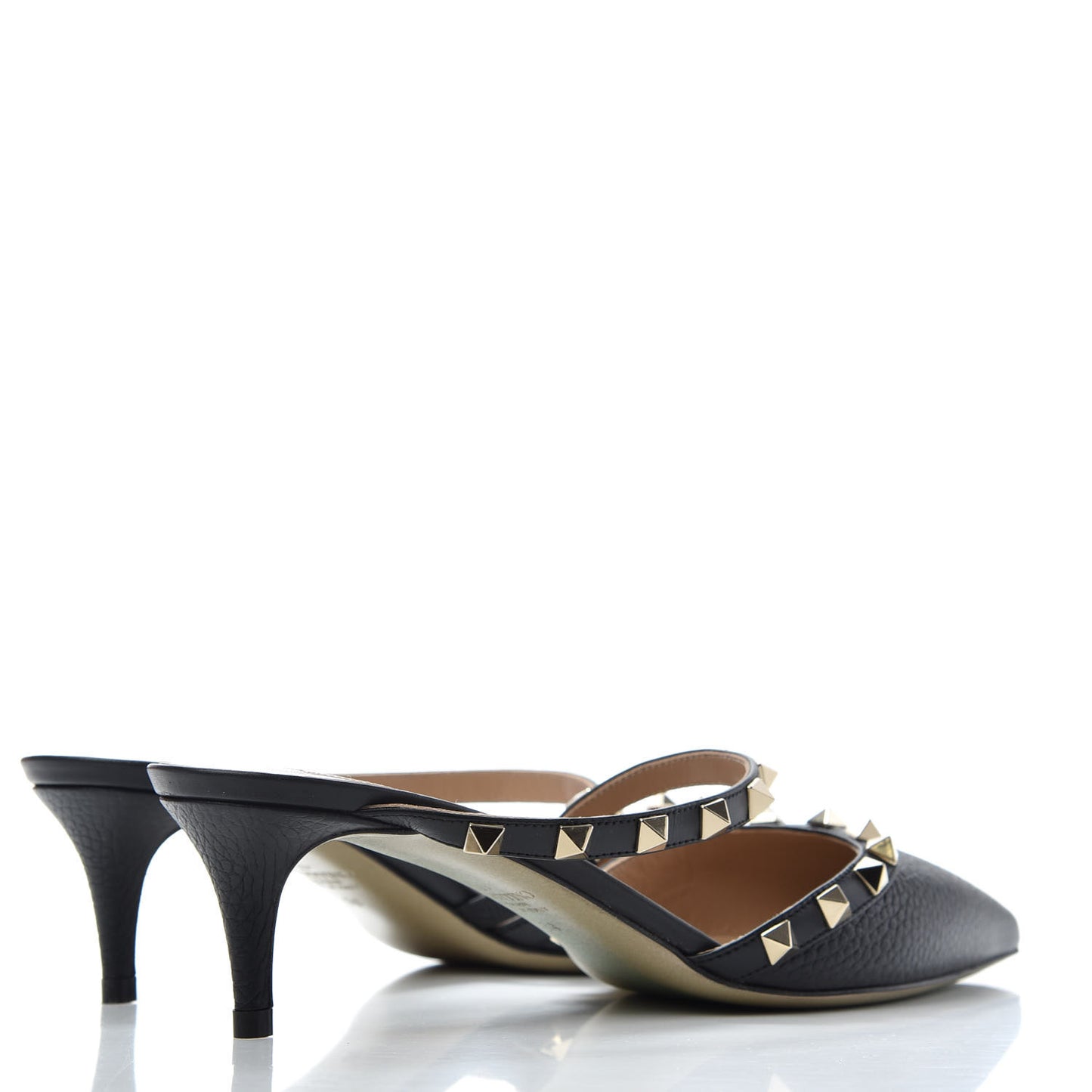 Pebbled Calfskin Rockstud Cross Strap 50mm Mules 38 Black