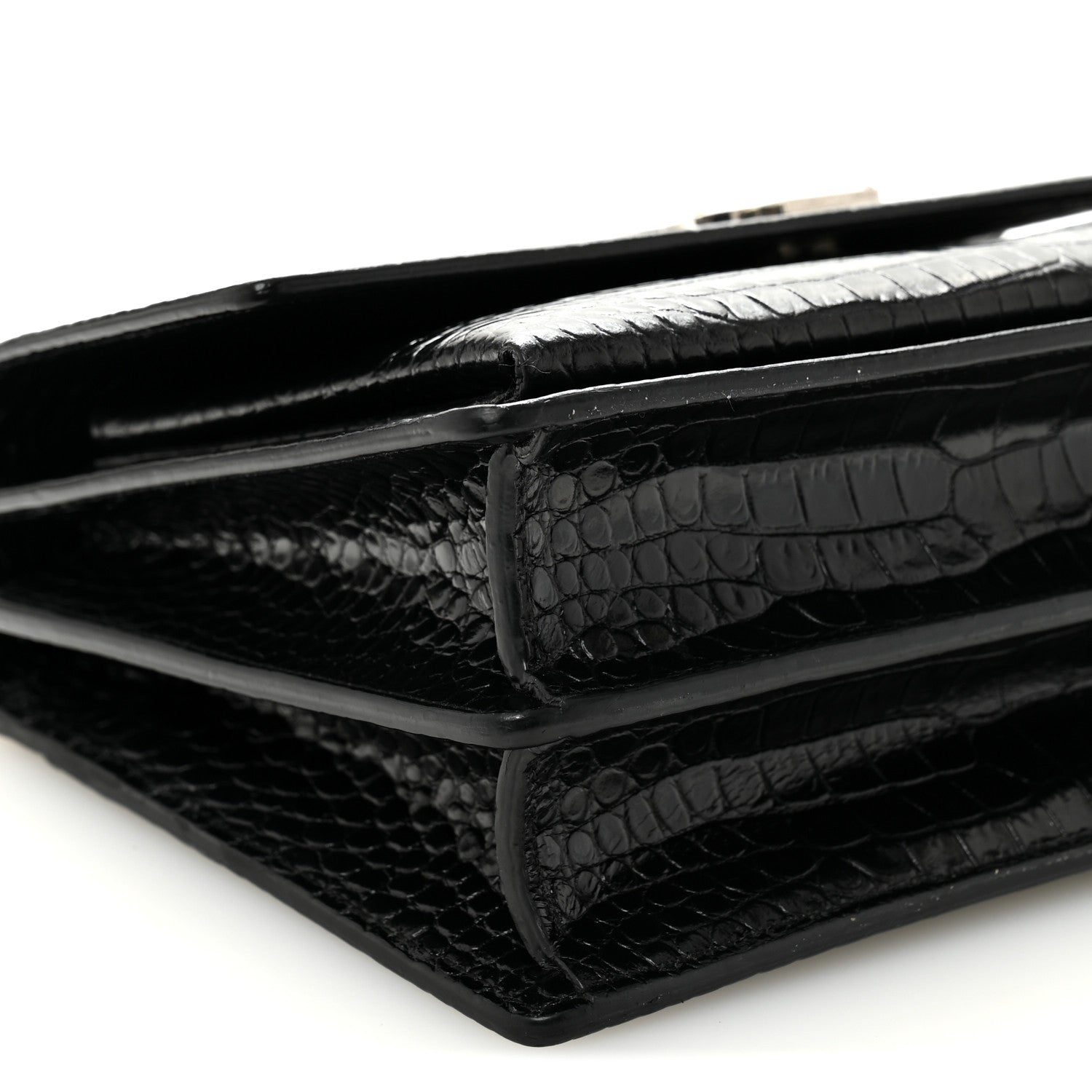 Saint Laurent Calfskin Crocodile Embossed Medium Monogram Sunset Black 7 of 10