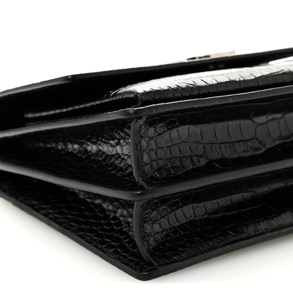 Saint Laurent Calfskin Crocodile Embossed Medium Monogram Sunset Black 7 of 10