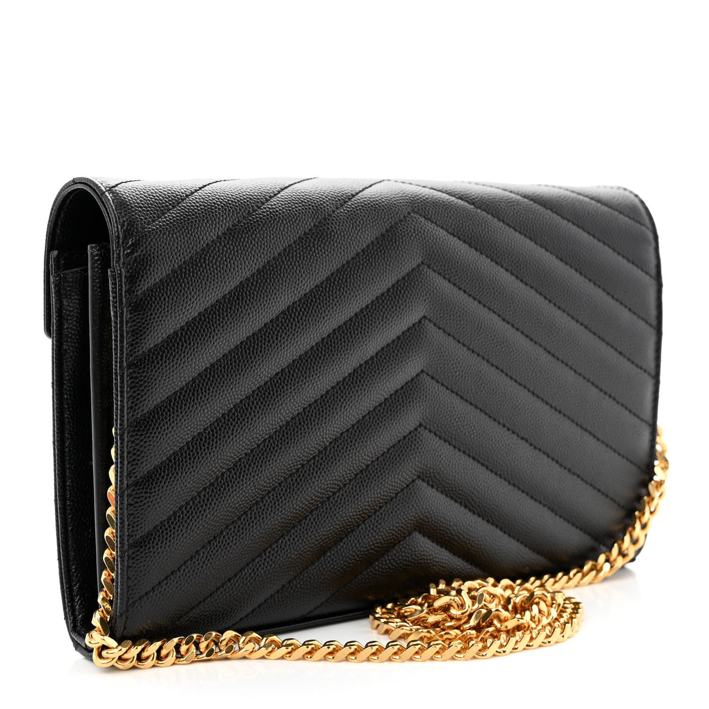 Grain De Poudre Matelasse Chevron Monogram Chain Wallet Black