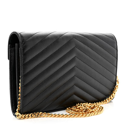 Saint Laurent Grain De Poudre Matelasse Chevron Monogram Chain Wallet Black 3 of 10