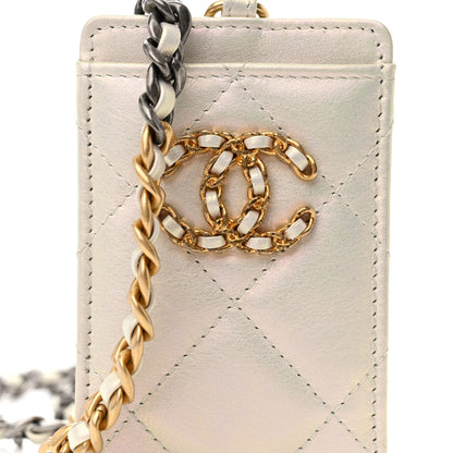 Chanel Iridescent Calfskin Quilted Chanel 19 Card Holder On Chain White 9 of 12