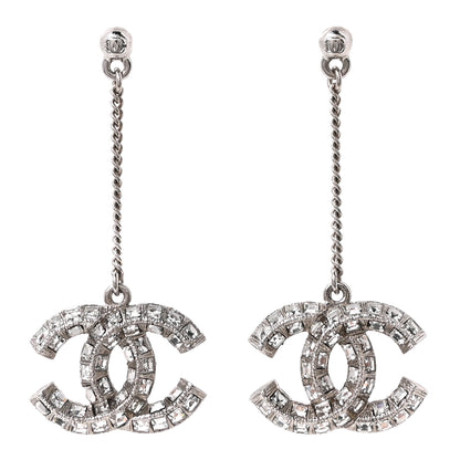 Chanel Baguette Crystal CC Drop Earrings Silver 1 of 5