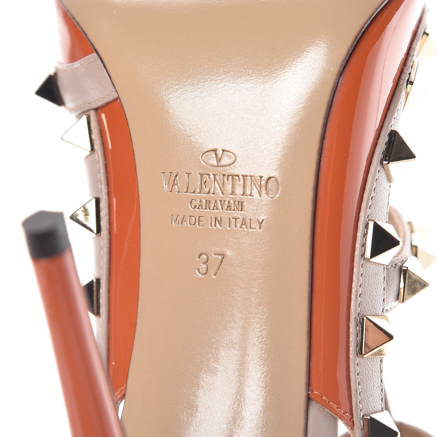 Patent Nappa Rockstud Ankle Strap 100mm Pumps 37 Orange Poudre
