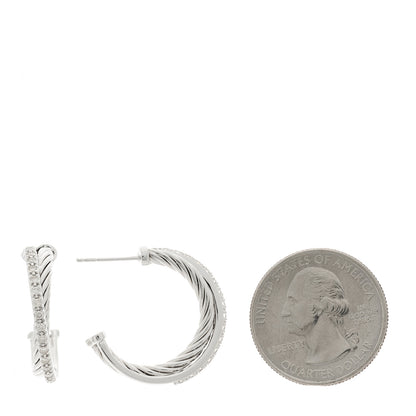 David Yurman Sterling Silver Diamond Small Crossover Hoop Earrings 2 of 4