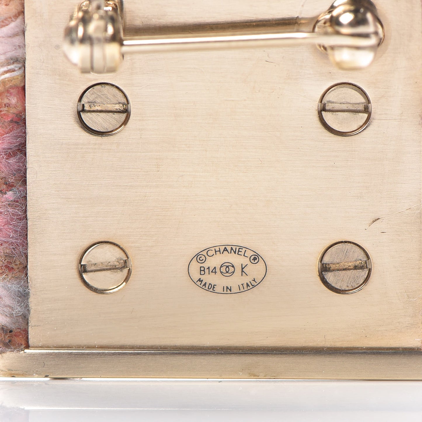 Tweed CC Oversized Padlock Pin Brooch Pink Gold