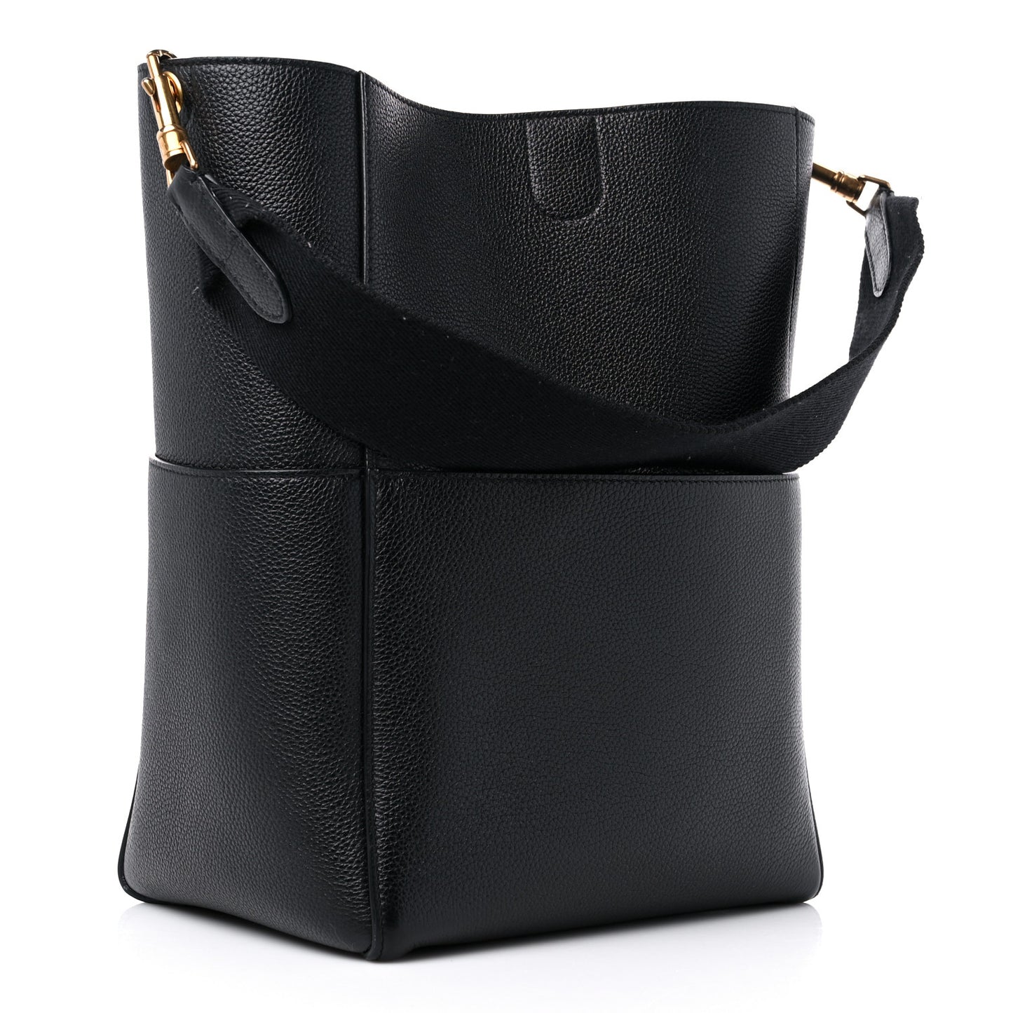 Soft Grained Calfskin Sangle Bucket Bag Black